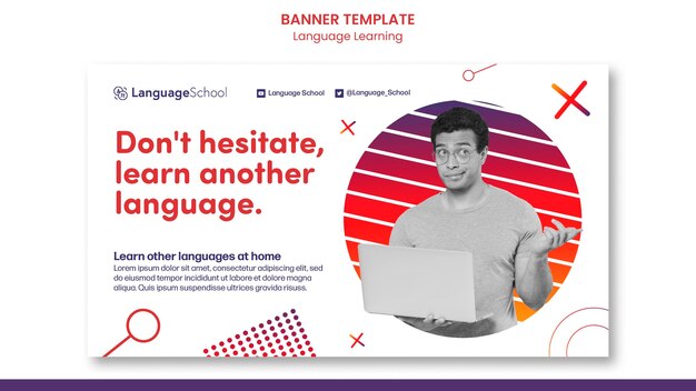Plantilla de banner horizontal de aprendizaje de idiomas