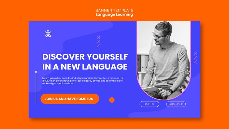 PSD gratuito plantilla de banner horizontal de aprendizaje de idiomas
