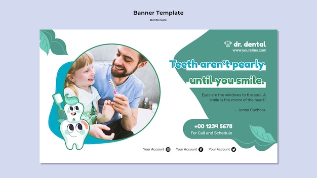 Plantilla de banner horizontal de atención médica dental