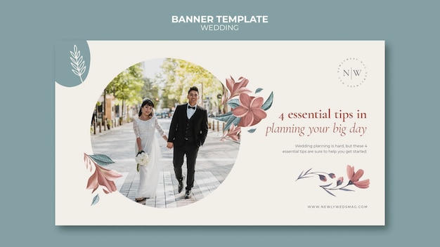 PSD gratuito plantilla de banner horizontal para boda floral