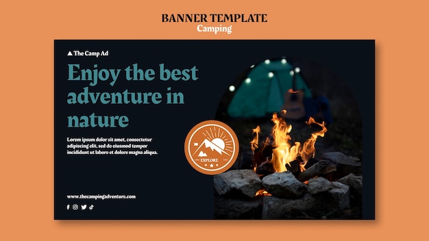 Plantilla de banner horizontal de camping