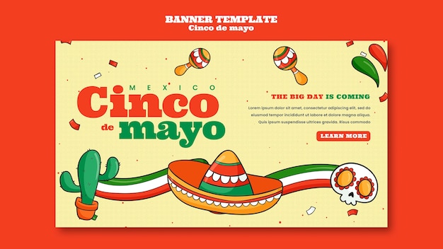 Plantilla de banner horizontal para la celebración del cinco de mayo