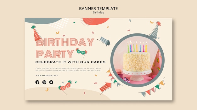 Plantilla de banner horizontal de celebración de cumpleaños