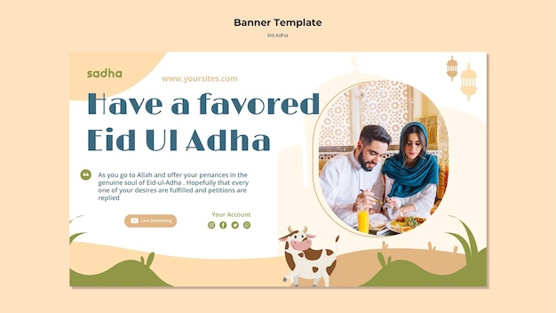 Plantilla de banner horizontal para la celebración de eid al-adha