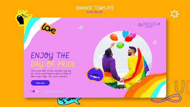 Plantilla de banner horizontal para la celebración del mes del orgullo