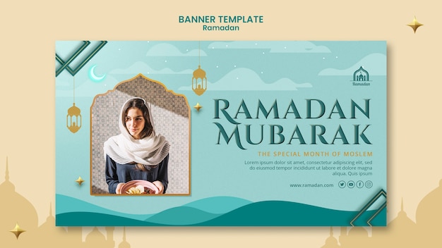 Plantilla de banner horizontal para celebración de ramadán