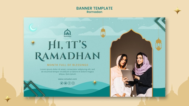 Plantilla de banner horizontal para celebración de ramadán