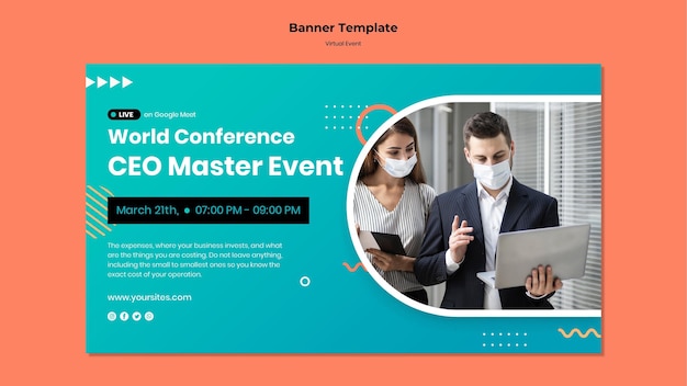 PSD gratuito plantilla de banner horizontal para ceo master event conference