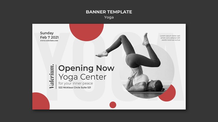 PSD gratuito plantilla de banner horizontal para clase de yoga con instructora