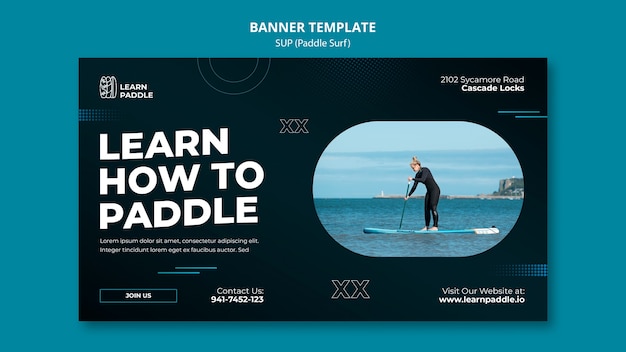 PSD gratuito plantilla de banner horizontal de clases de paddleboarding