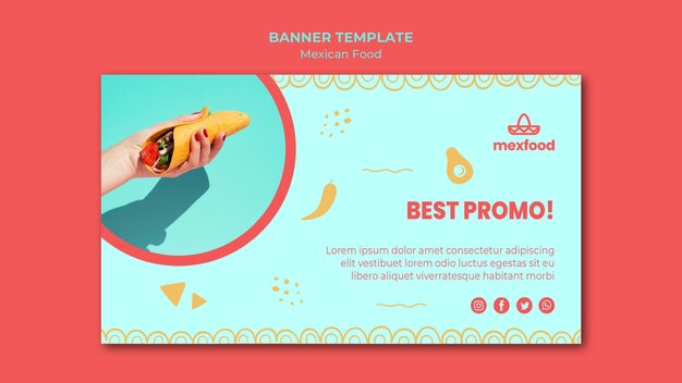 Plantilla de banner horizontal de comida mexicana con imagen