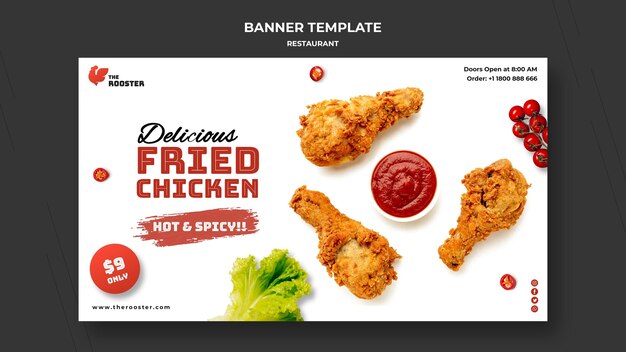 Plantilla de banner horizontal de comida rápida con foto