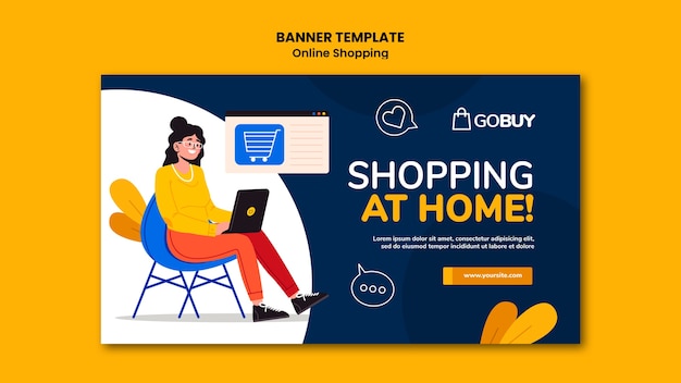 Plantilla de banner horizontal de compras en línea