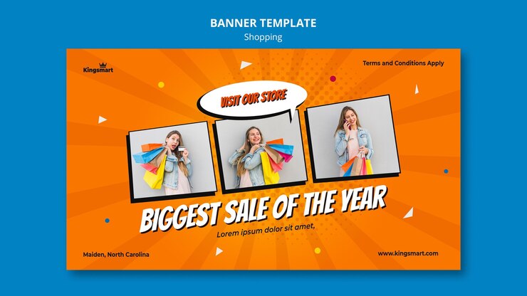 PSD gratuito plantilla de banner horizontal para compras con mujer sosteniendo bolsas de compras