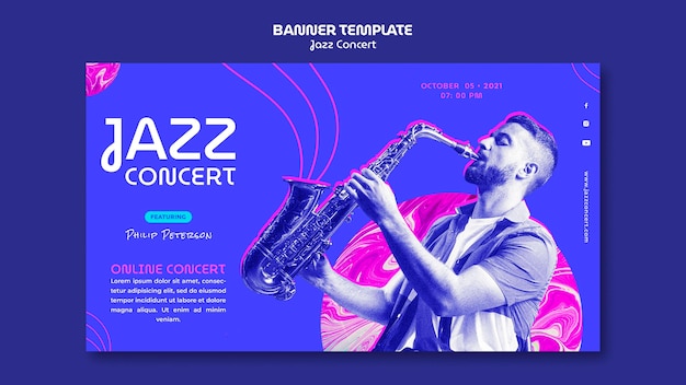 Plantilla de banner horizontal de concierto de jazz