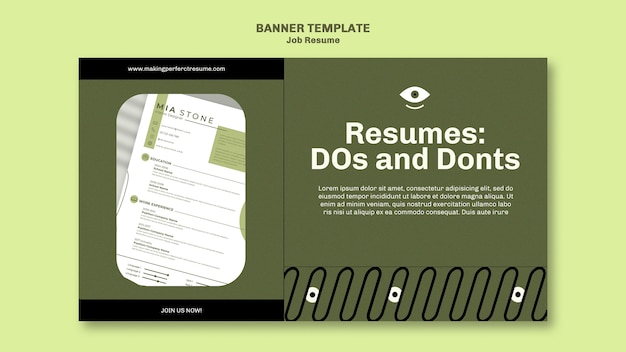 Plantilla de banner horizontal de consejos de currículum laboral