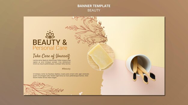 Plantilla de banner horizontal para cuidado personal y belleza.