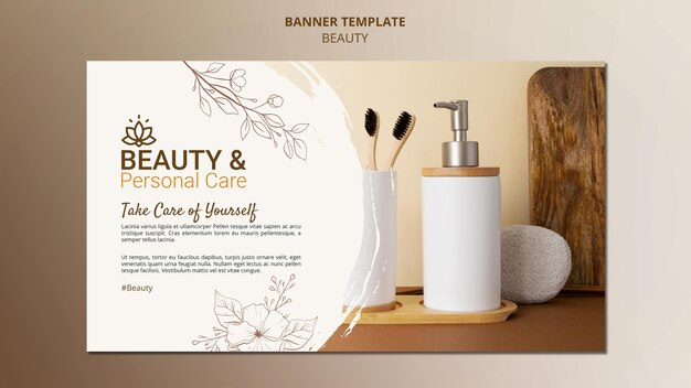 Plantilla de banner horizontal para cuidado personal y belleza.