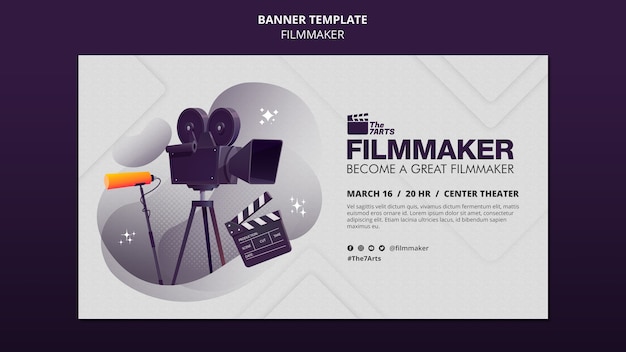 PSD gratuito plantilla de banner horizontal para cursos de cineastas con equipo