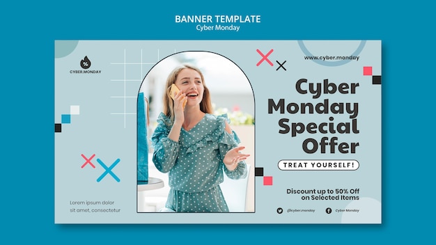 Plantilla de banner horizontal de cyber monday