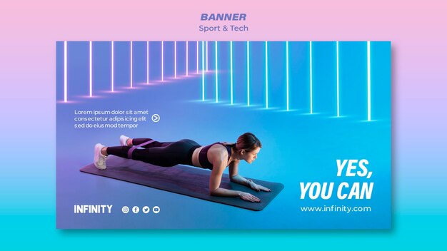 Plantilla de banner horizontal para deportes y ejercicio.