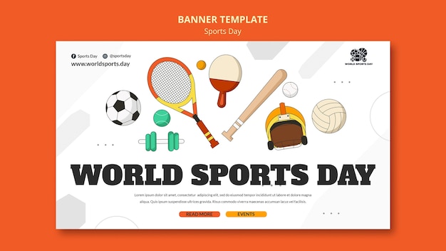 Plantilla de banner horizontal deportivo con elementos