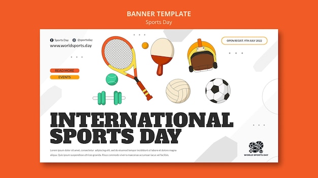 Plantilla de banner horizontal deportivo con elementos