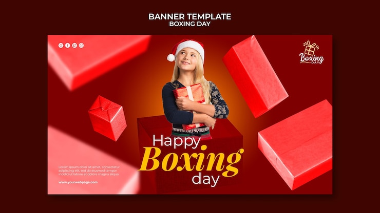 PSD gratuito plantilla de banner horizontal del día de boxeo festivo