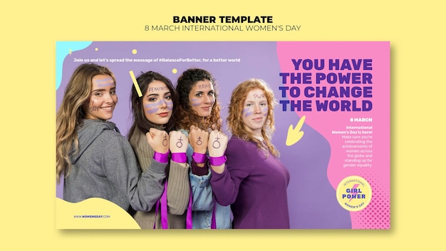 PSD gratuito plantilla de banner horizontal del día de la mujer hermosa con foto