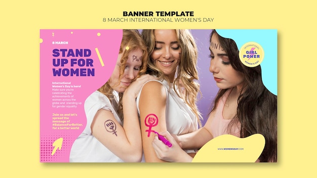 PSD gratuito plantilla de banner horizontal del día de la mujer hermosa con foto