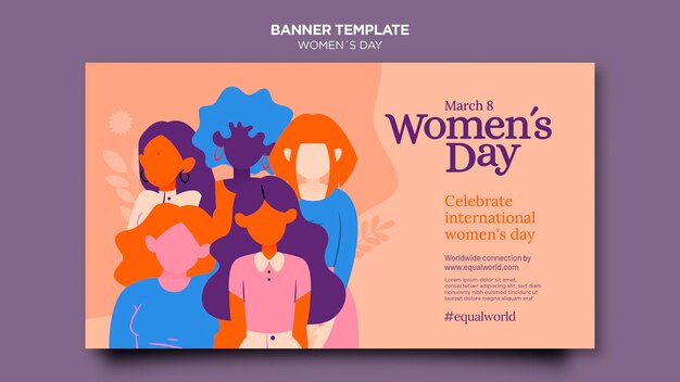Plantilla de banner horizontal del día de la mujer hermosa ilustrada