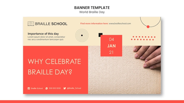 PSD gratuito plantilla de banner horizontal para el día mundial del braille