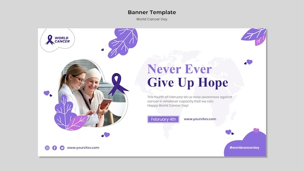 PSD gratuito plantilla de banner horizontal del día mundial del cáncer