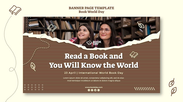 PSD gratuito plantilla de banner horizontal del día mundial del libro