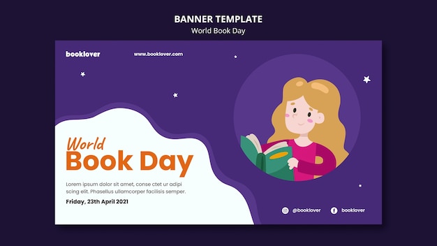 PSD gratuito plantilla de banner horizontal del día mundial del libro