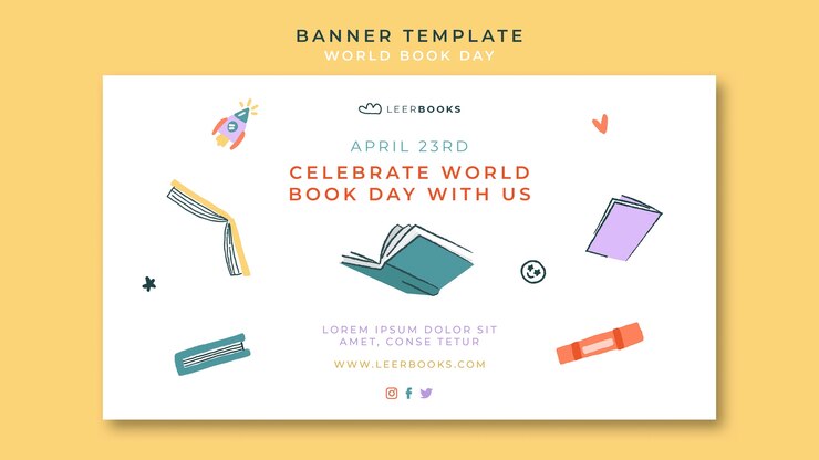 PSD gratuito plantilla de banner horizontal para el día mundial del libro