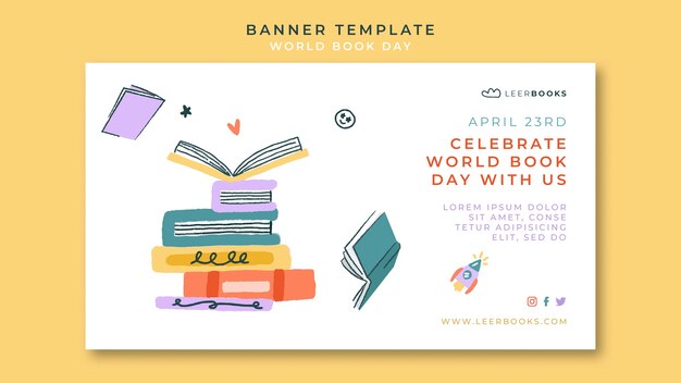 Plantilla de banner horizontal para el día mundial del libro