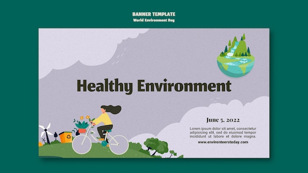 Plantilla de banner horizontal del día mundial del medio ambiente