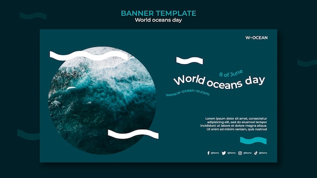 Plantilla de banner horizontal del día mundial de los océanos