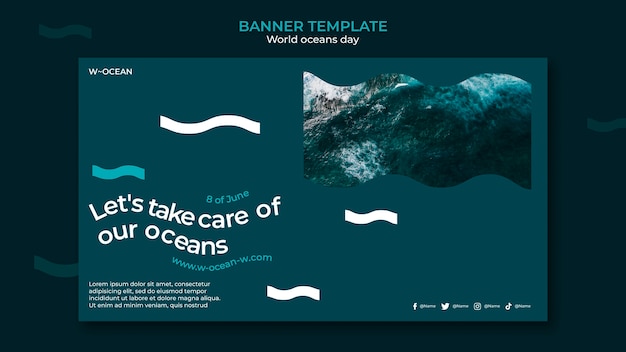 Plantilla de banner horizontal del día mundial de los océanos