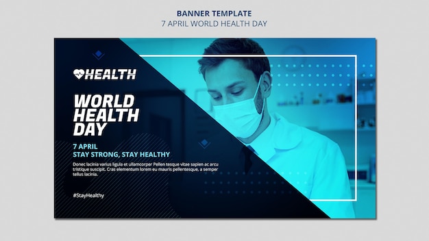 PSD gratuito plantilla de banner horizontal del día mundial de la salud con foto