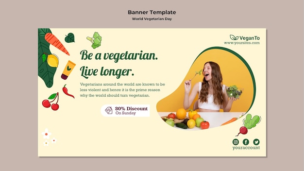 Plantilla de banner horizontal del día mundial del vegetariano