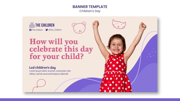 PSD gratuito plantilla de banner horizontal del día de los niños lindos