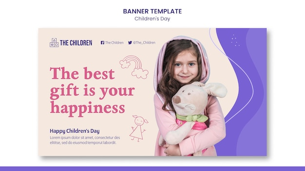 PSD gratuito plantilla de banner horizontal del día de los niños lindos