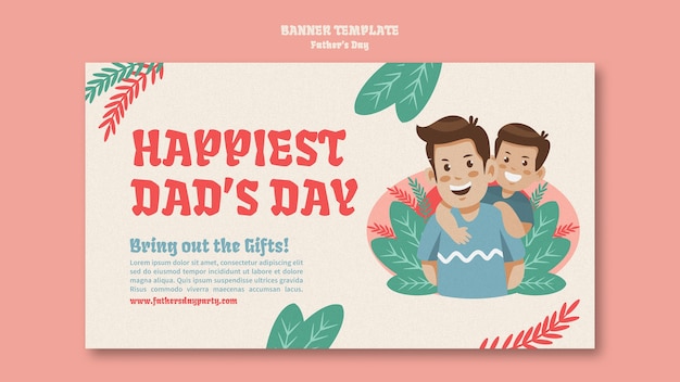 PSD gratuito plantilla de banner horizontal del día del padre con dibujos animados padre e hijo