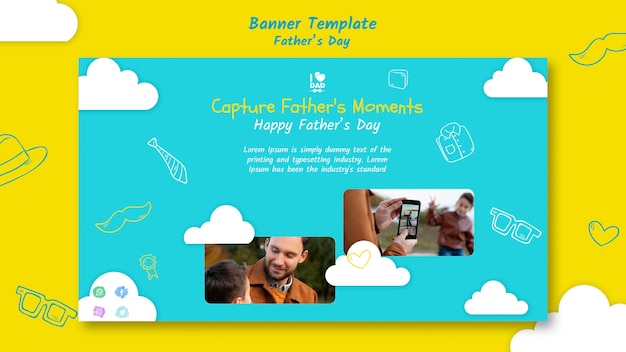 PSD gratuito plantilla de banner horizontal del día del padre con hombre e hijo