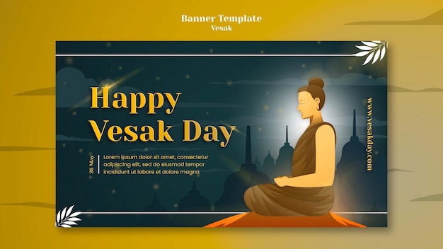 PSD gratuito plantilla de banner horizontal del día de vesak con estatua meditadora