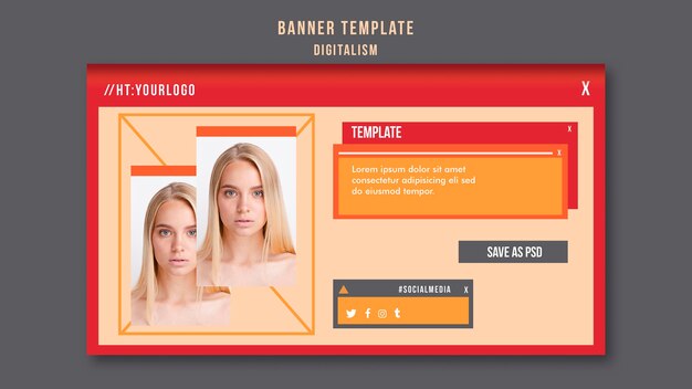 Plantilla de banner horizontal de digitalismo con foto
