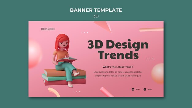 Plantilla de banner horizontal para diseño 3d con mujer