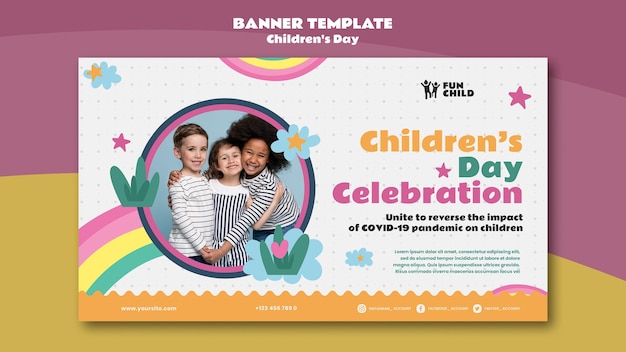 PSD gratuito plantilla de banner horizontal divertido para el día de los niños coloridos